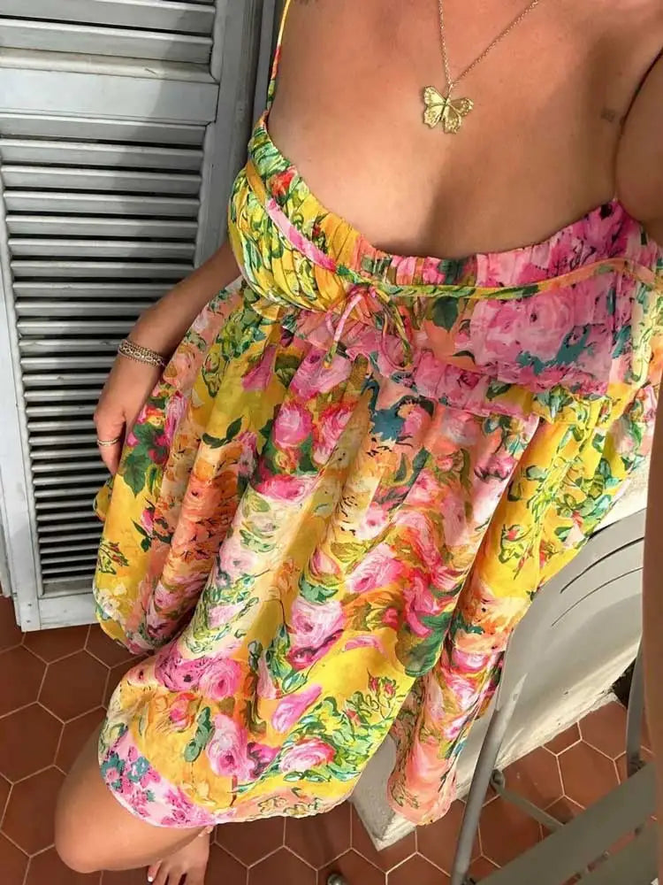 Sofia – Süßes Blumendesign Rückenfreies Minikleid für Damen
