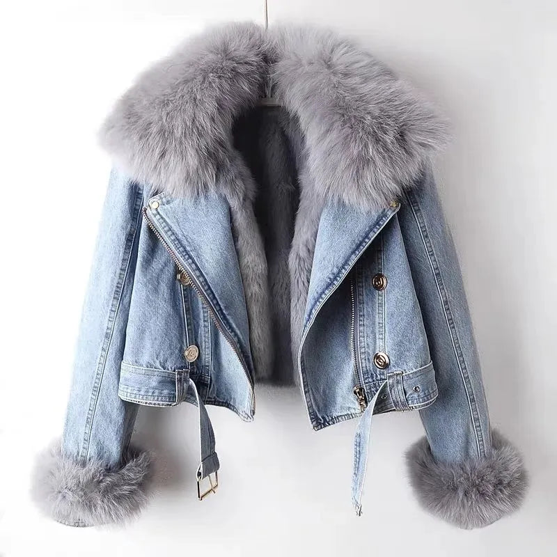 Giovanna – Luxuriöse Jeansjacke mit Fellfutter für Frauen