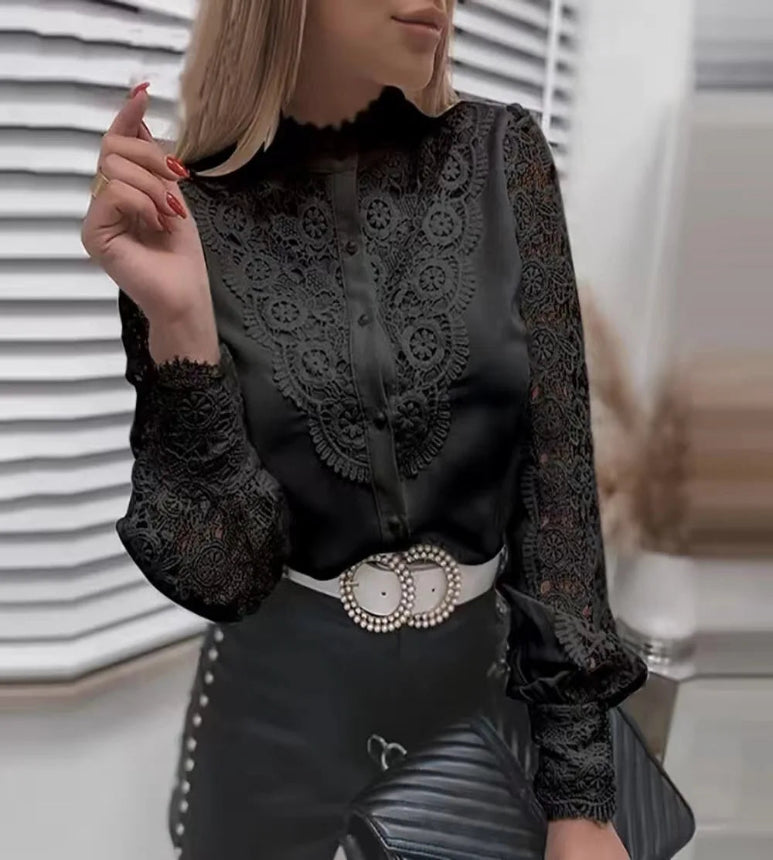 Lucia – Retro-Spitzen Damen Langarmshirt