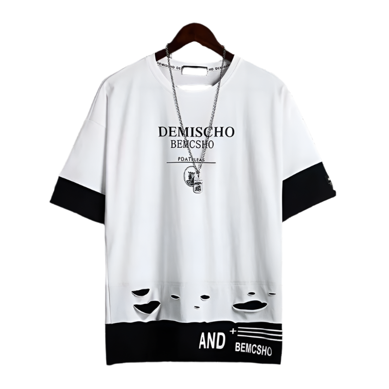 Marco – Black Y2K Herren Techwear T-Shirt mit Loch-Design