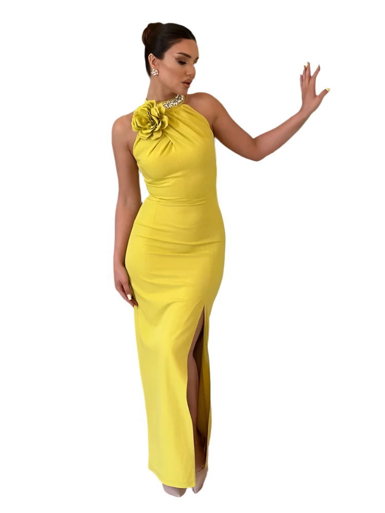Elena – Glamouröses Damenabendkleid mit 3D-Blumen