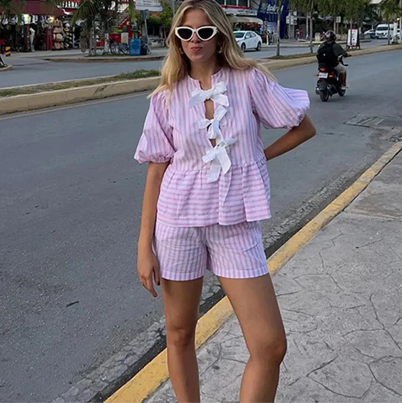 Lucia – Elegantes Lace-Up Sommer Shirt Set für Frauen