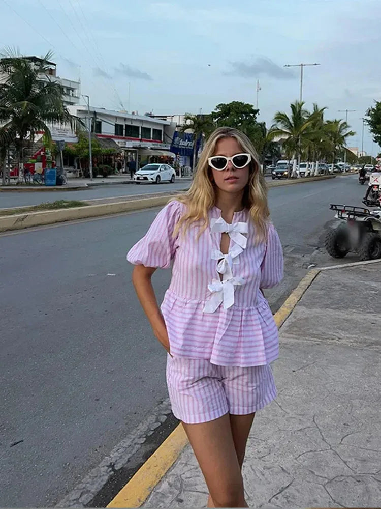 Lucia – Elegantes Lace-Up Sommer Shirt Set für Frauen