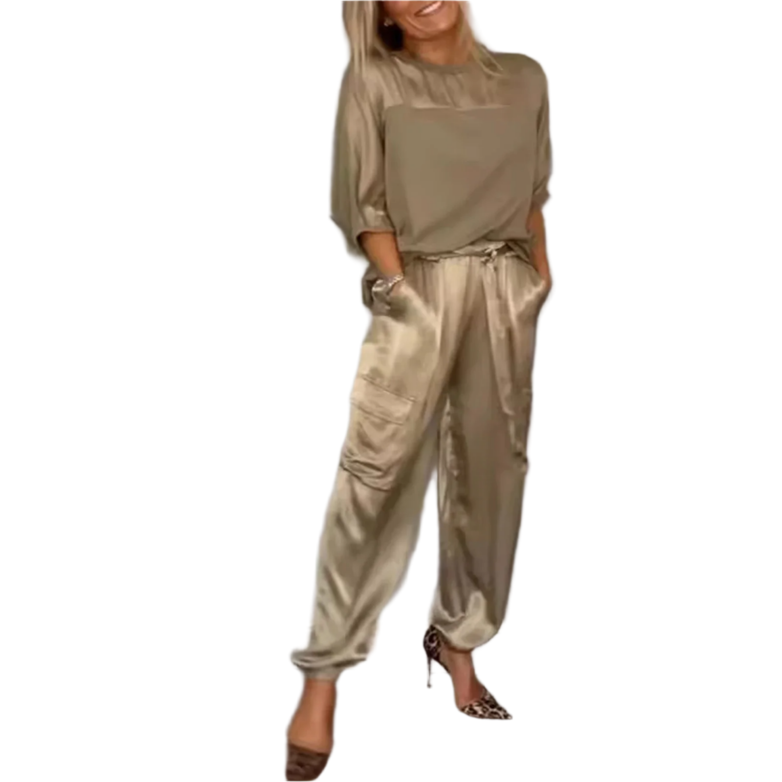 Juliette – Elegantes Satin-Zweiteiler mit Bindegürtel