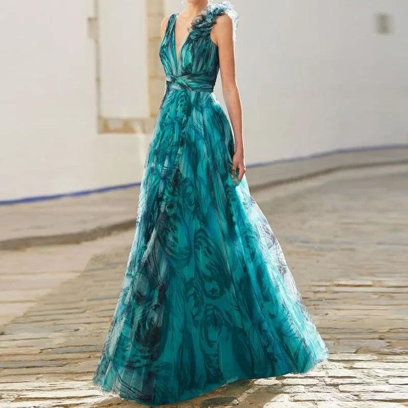 Gabriella – Florales Kleid für Damen in Pfauenblau