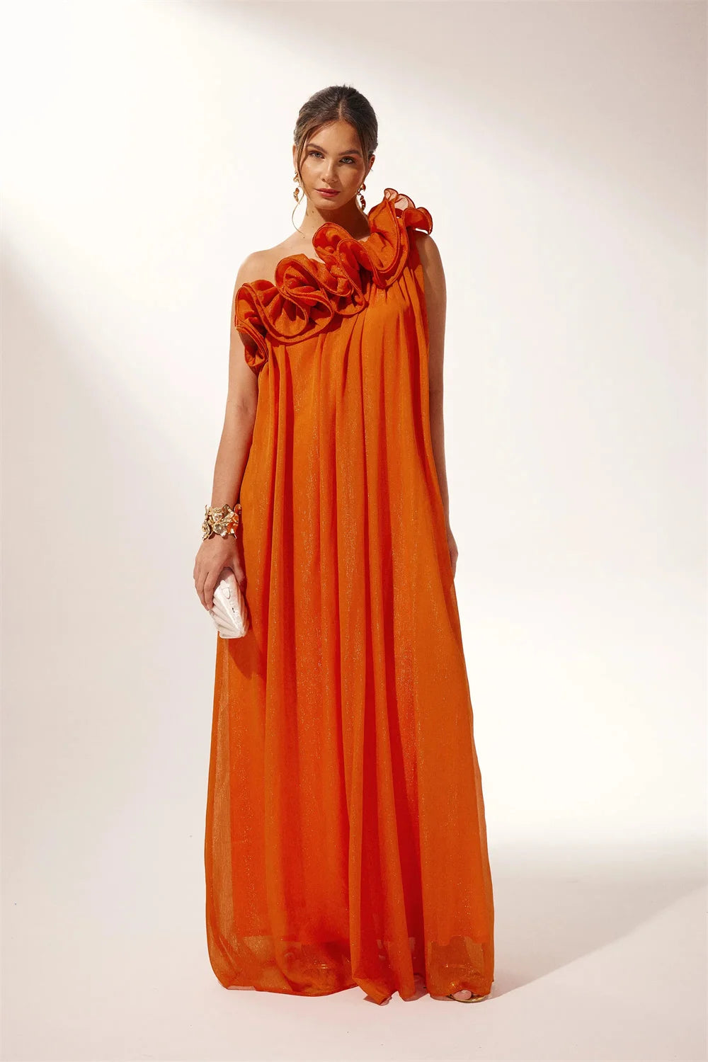 Elena – Florales Chiffon-Eveningkleid mit einem Schulterträger für Damen