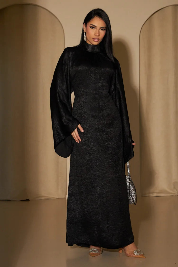 Layla – Elegante Satin-Abaya mit Pagodärmeln für Damen