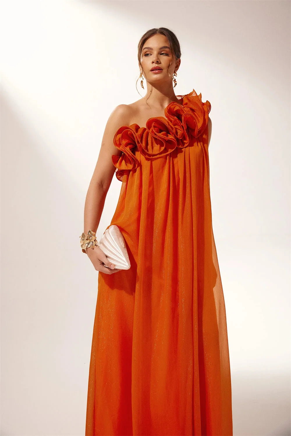 Elena – Florales Chiffon-Eveningkleid mit einem Schulterträger für Damen