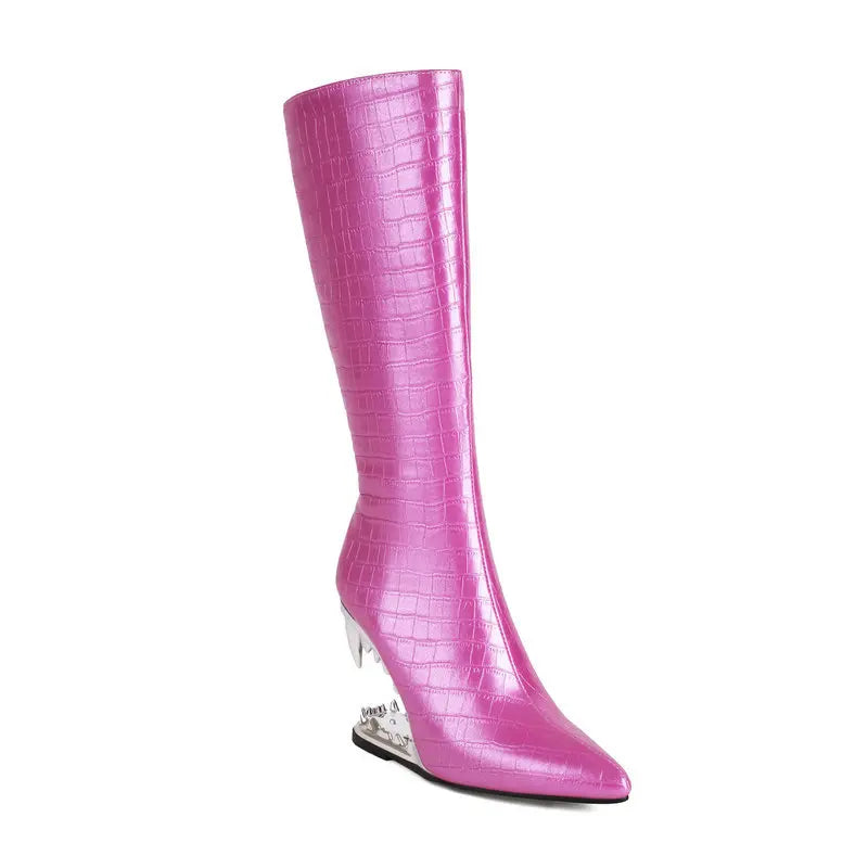 Maria – Metall-Ausschnitt Tigerzahn Damen Knöchelhohe Stiefel
