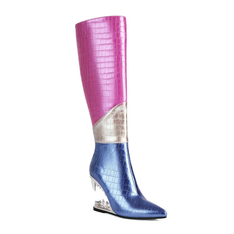 Maria – Metall-Ausschnitt Tigerzahn Damen Knöchelhohe Stiefel