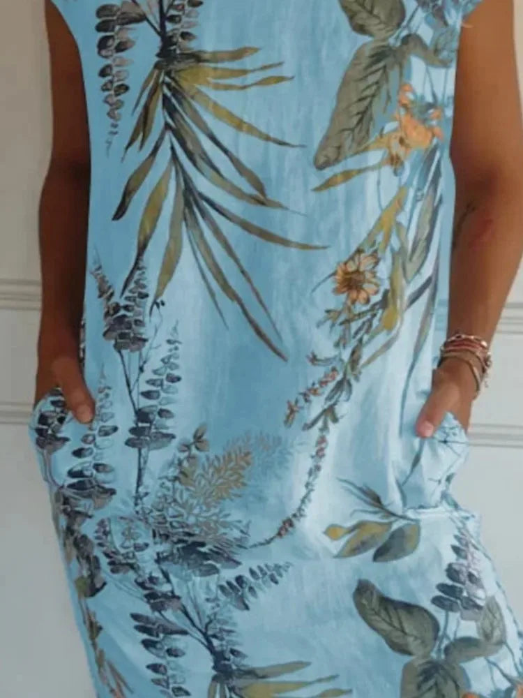 Mila – Sommerkleid mit Vintage-Print und Taschen für Damen