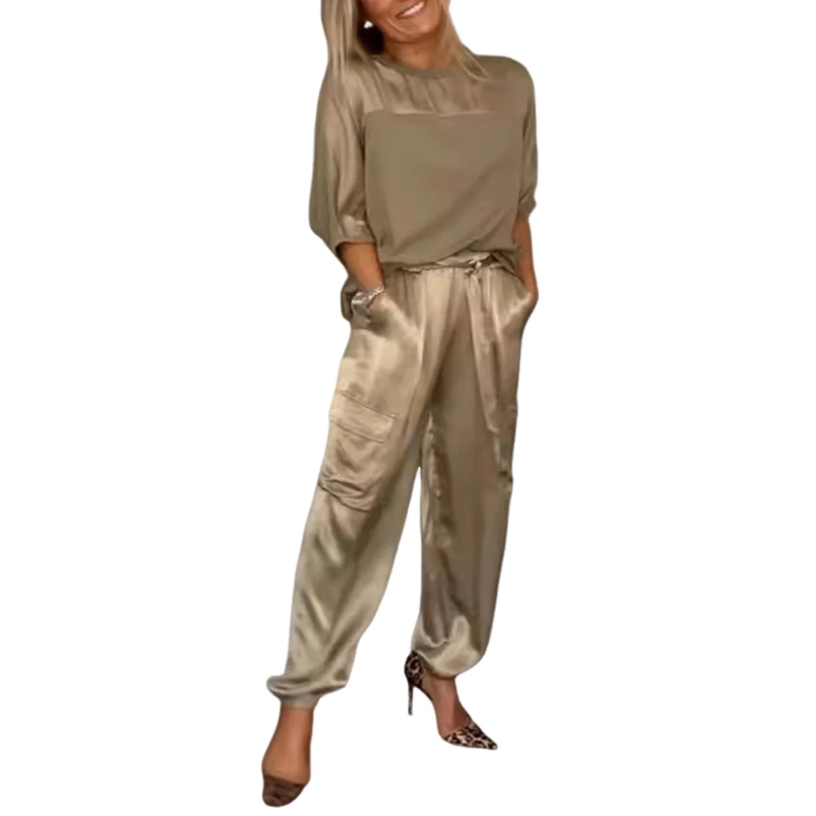 Juliette – Elegantes Satin-Zweiteiler mit Bindegürtel
