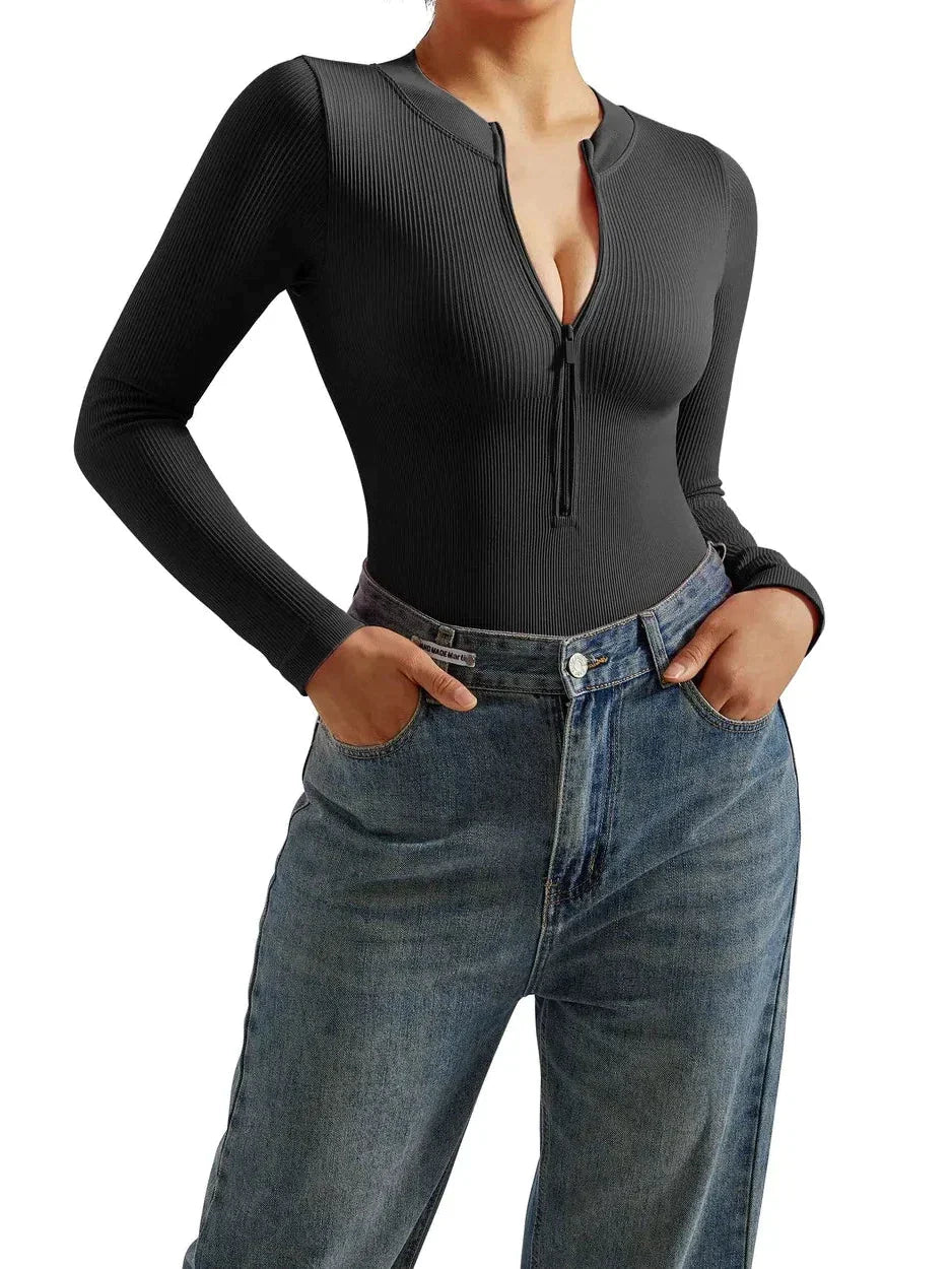 Camilla – Luxuriöser Nahtloser Gerippter Bodysuit für Frauen