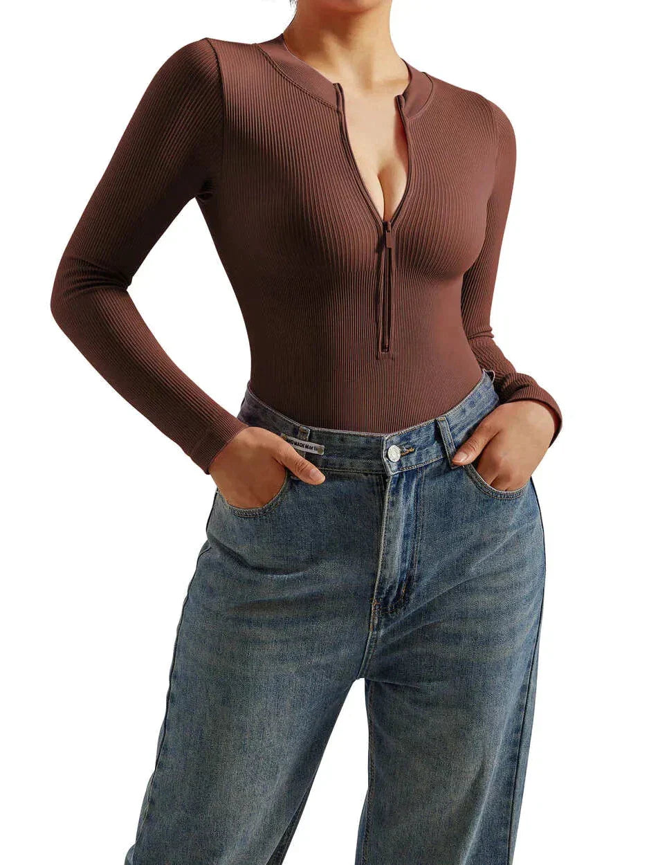 Camilla – Luxuriöser Nahtloser Gerippter Bodysuit für Frauen