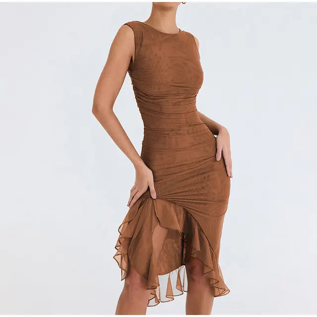 Isabella – Vielseitiges Midi-Kleid mit Rüschen für Damen