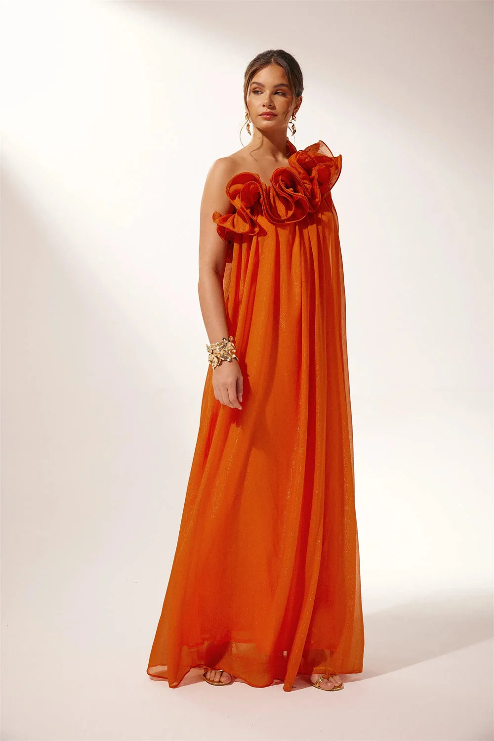 Elena – Florales Chiffon-Eveningkleid mit einem Schulterträger für Damen