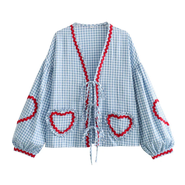 Emma – Vintage Damen-Shirt mit Herz-Taschen
