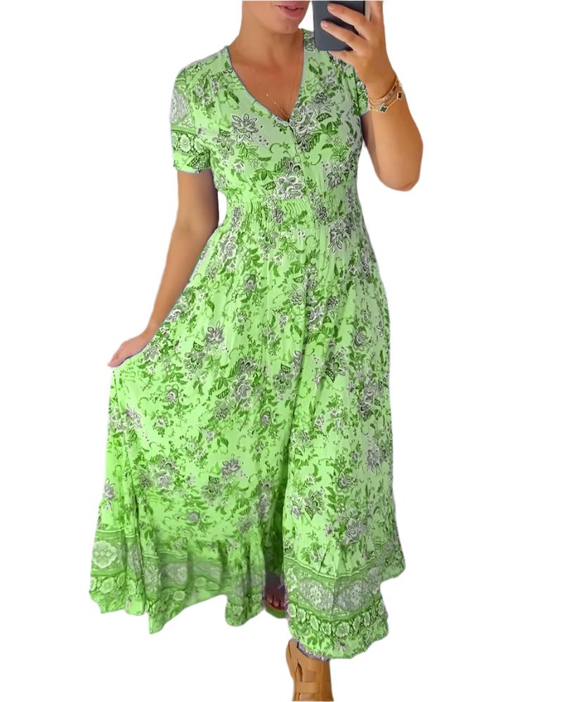 Amber – Florales V-Ausschnitt Damen Sommerkleid
