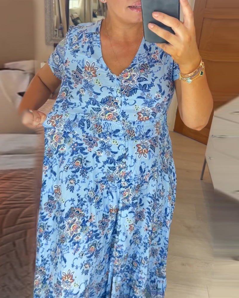 Amber – Florales V-Ausschnitt Damen Sommerkleid