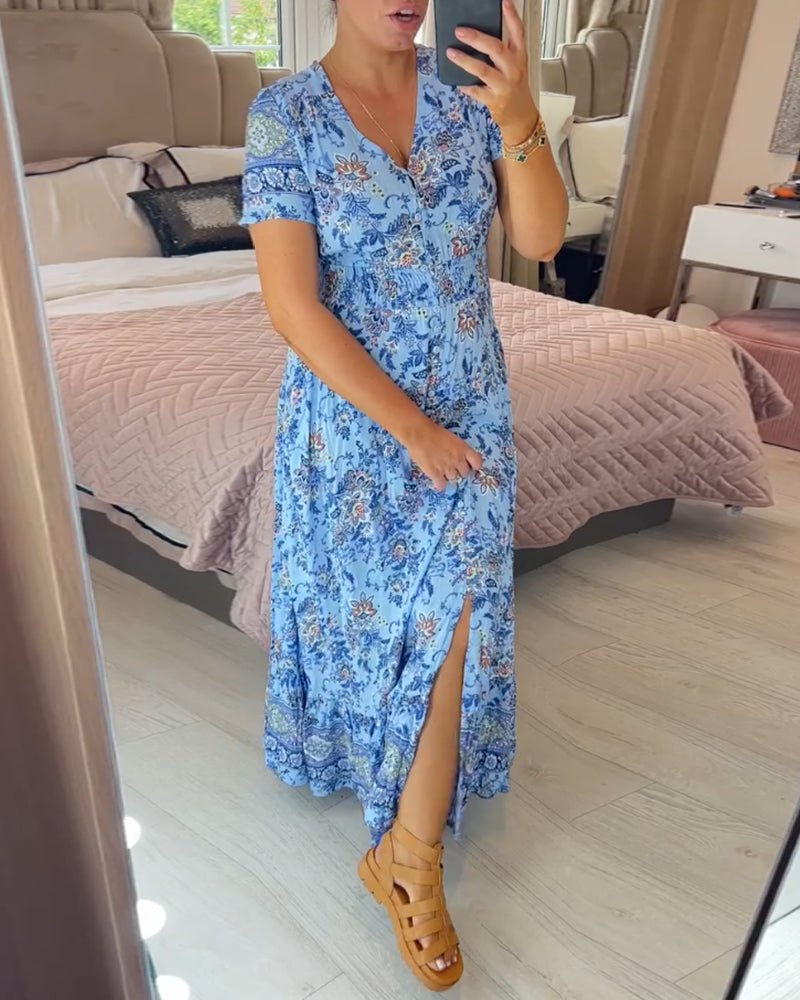 Amber – Florales V-Ausschnitt Damen Sommerkleid