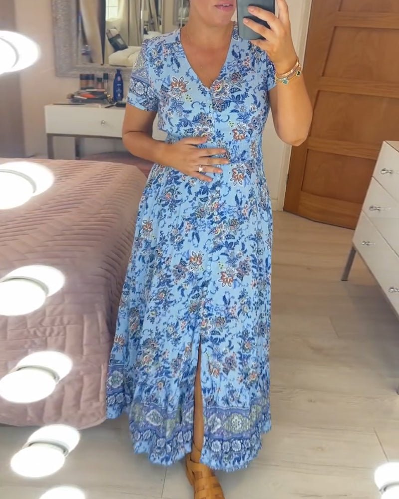Amber – Florales V-Ausschnitt Damen Sommerkleid
