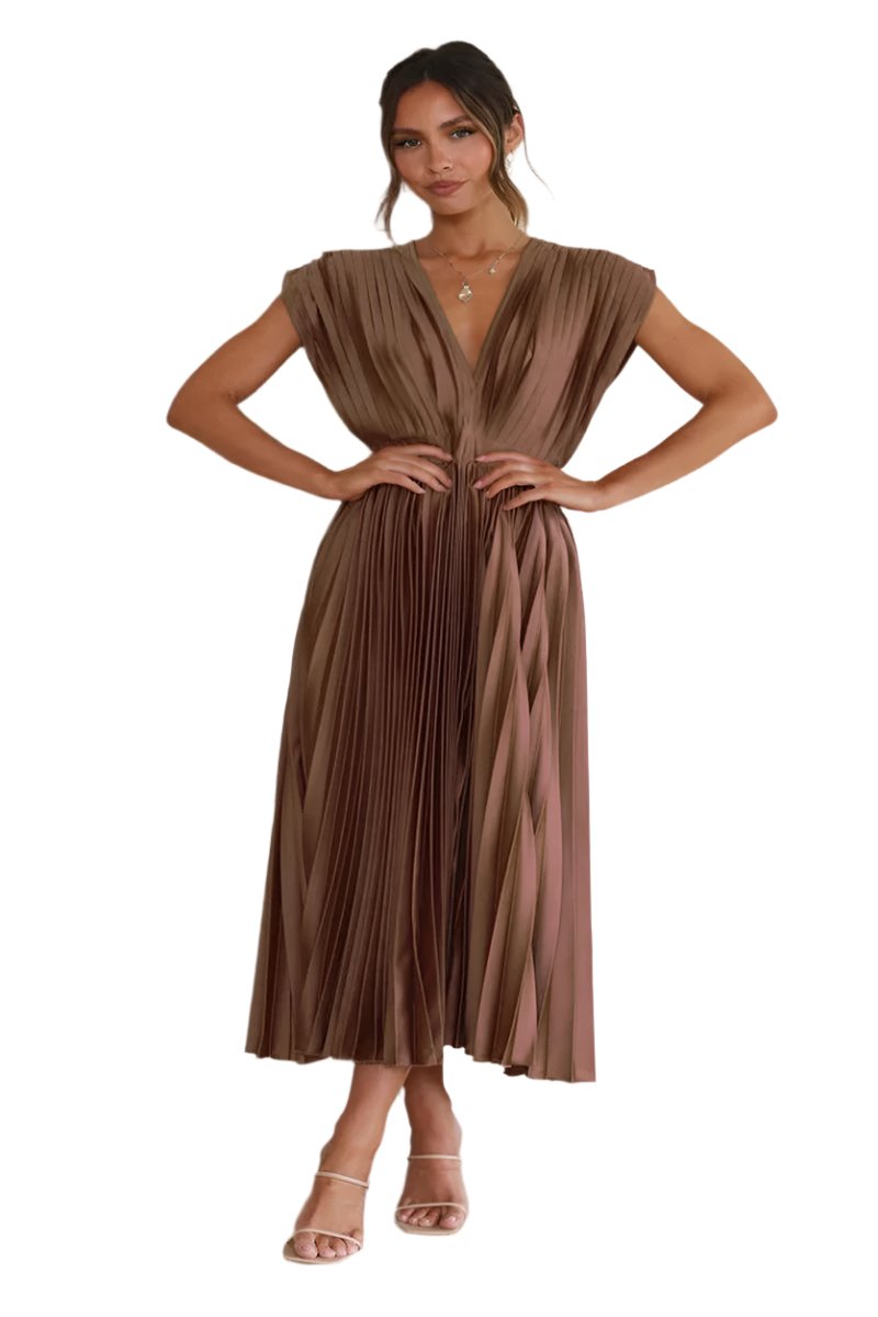 Emma – V-Ausschnitt Damen Plissee-Maxikleid