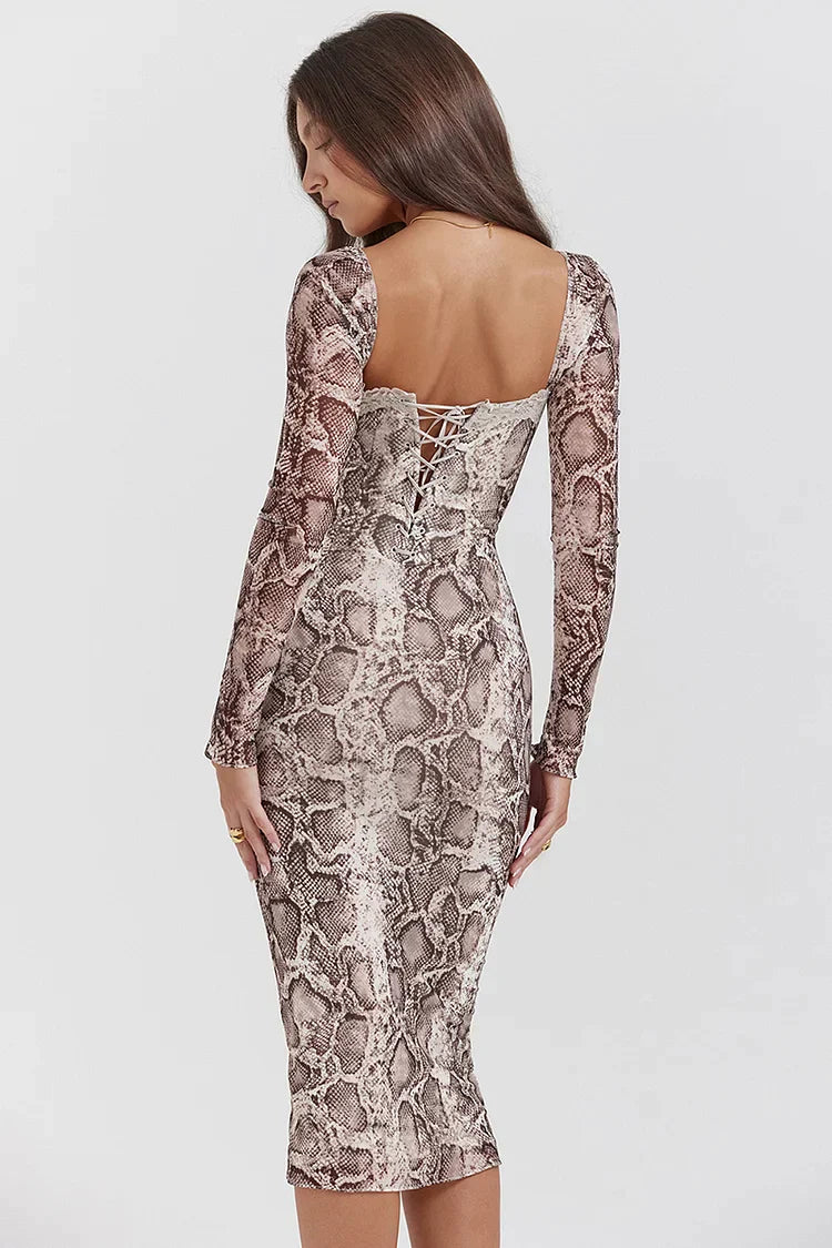Camille – Langarm-Kleid mit farbenfrohem Print für Damen