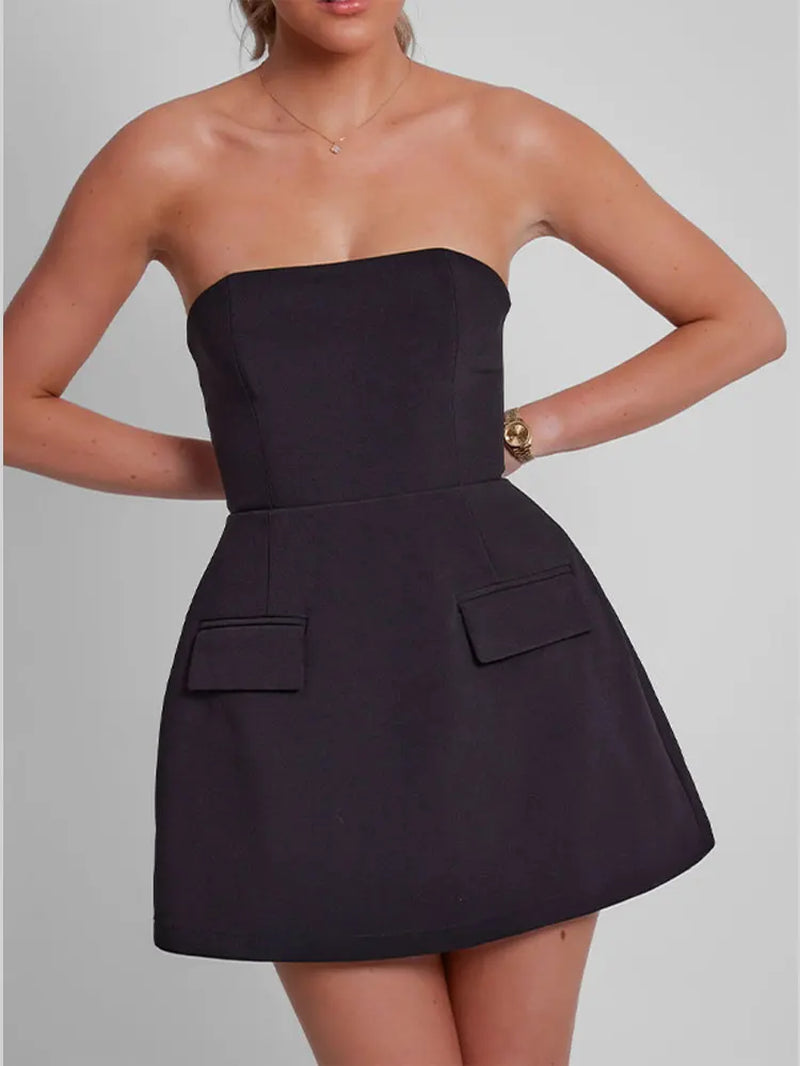 Giulia – Elegantes, trägerloses Kleid mit Taschen für Damen