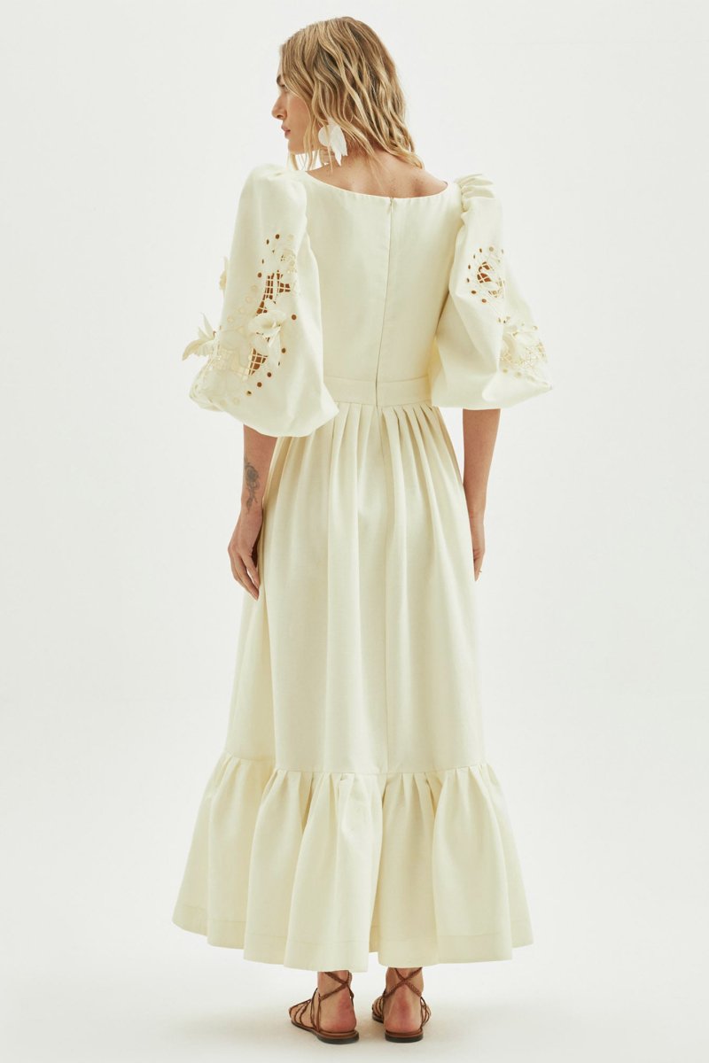 Aurora – Elegantes Maxikleid mit Ballonärmeln und Ausschnitten für Damen