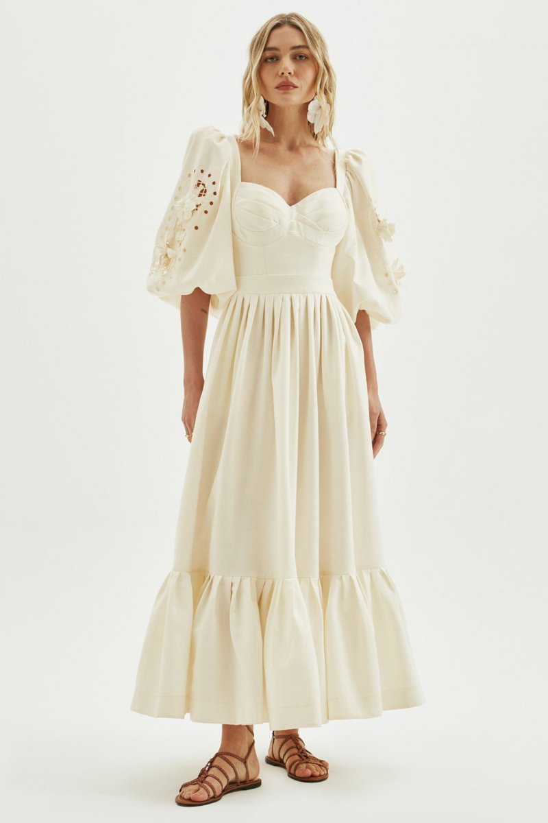 Aurora – Elegantes Maxikleid mit Ballonärmeln und Ausschnitten für Damen