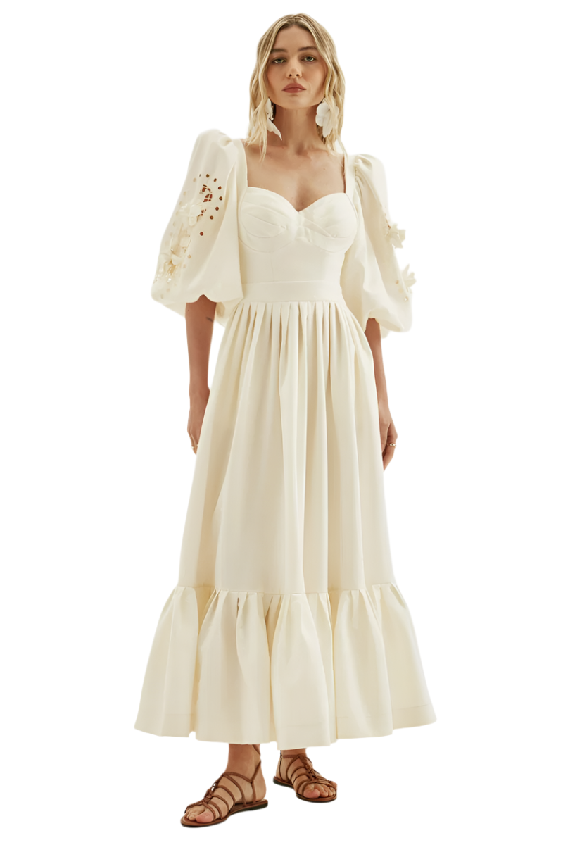 Aurora – Elegantes Maxikleid mit Ballonärmeln und Ausschnitten für Damen