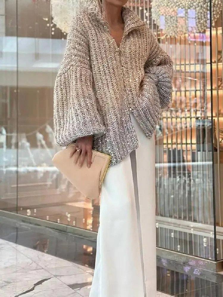 Giovanna – Lässiger Pailletten-Pullover mit V-Ausschnitt für Damen