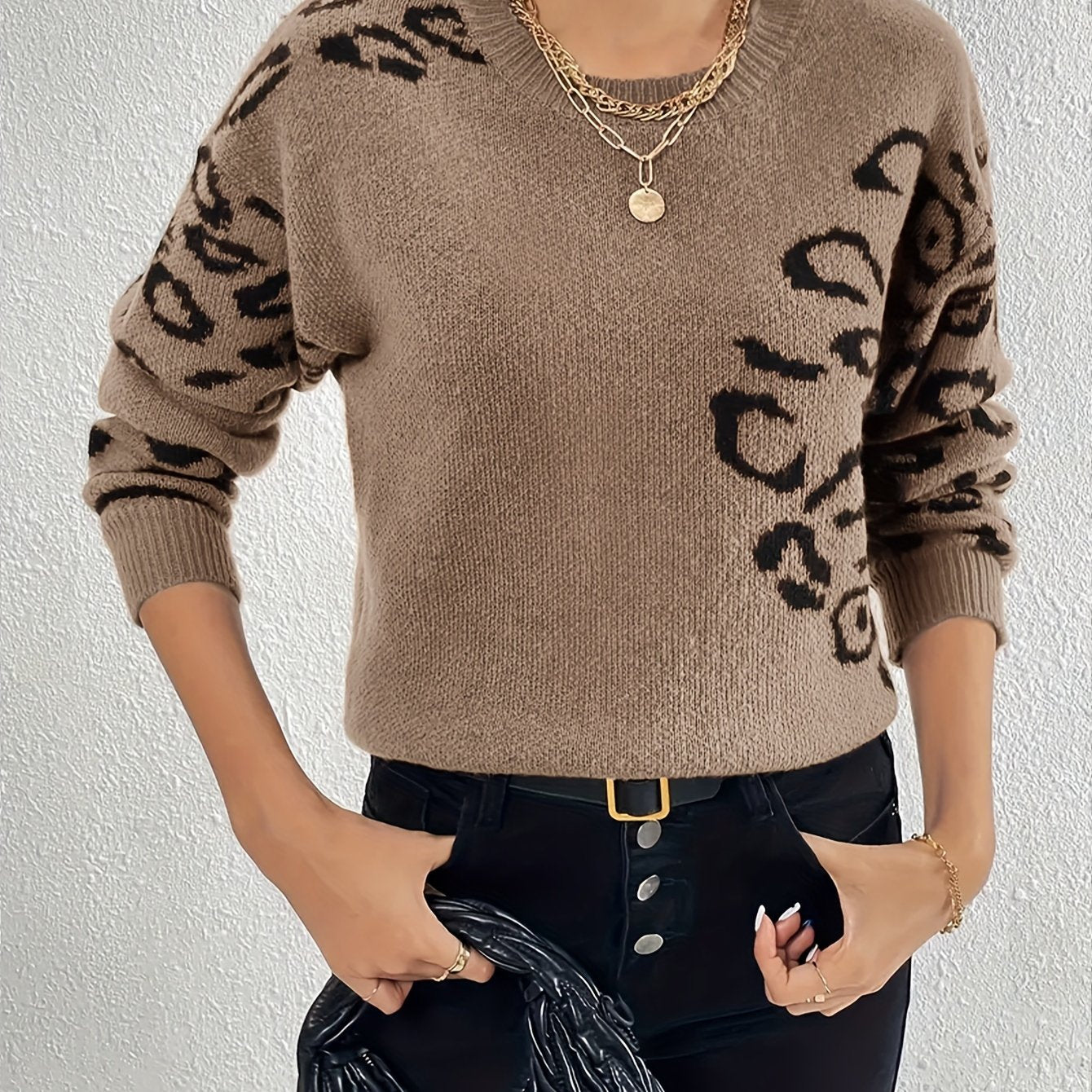 Giulia – Damenpullover mit Leopardenmuster und Rundhalsausschnitt