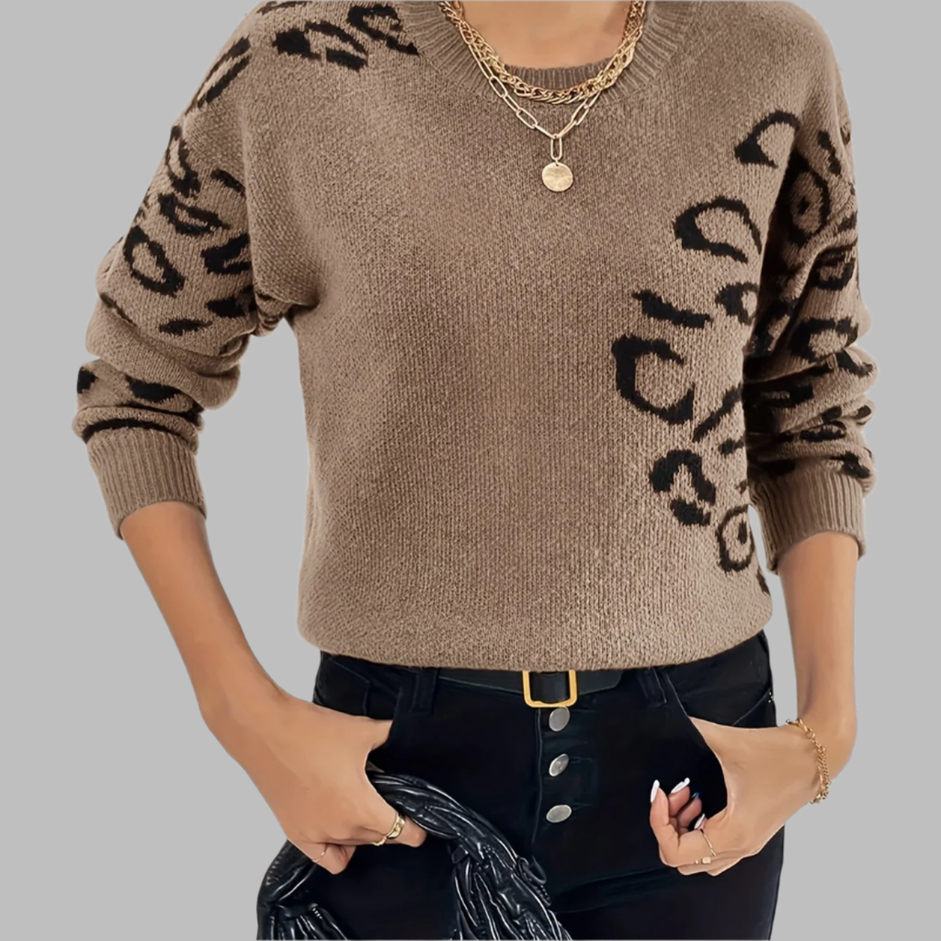 Giulia – Damenpullover mit Leopardenmuster und Rundhalsausschnitt