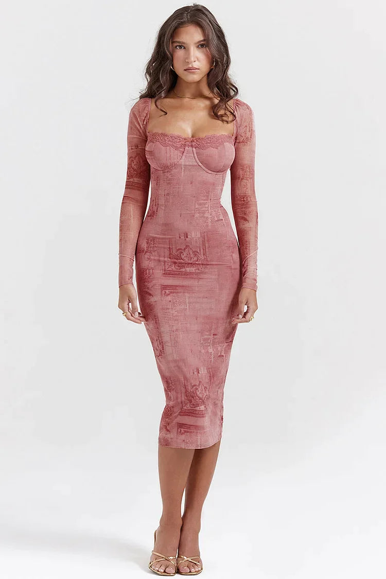 Camille – Langarm-Kleid mit farbenfrohem Print für Damen
