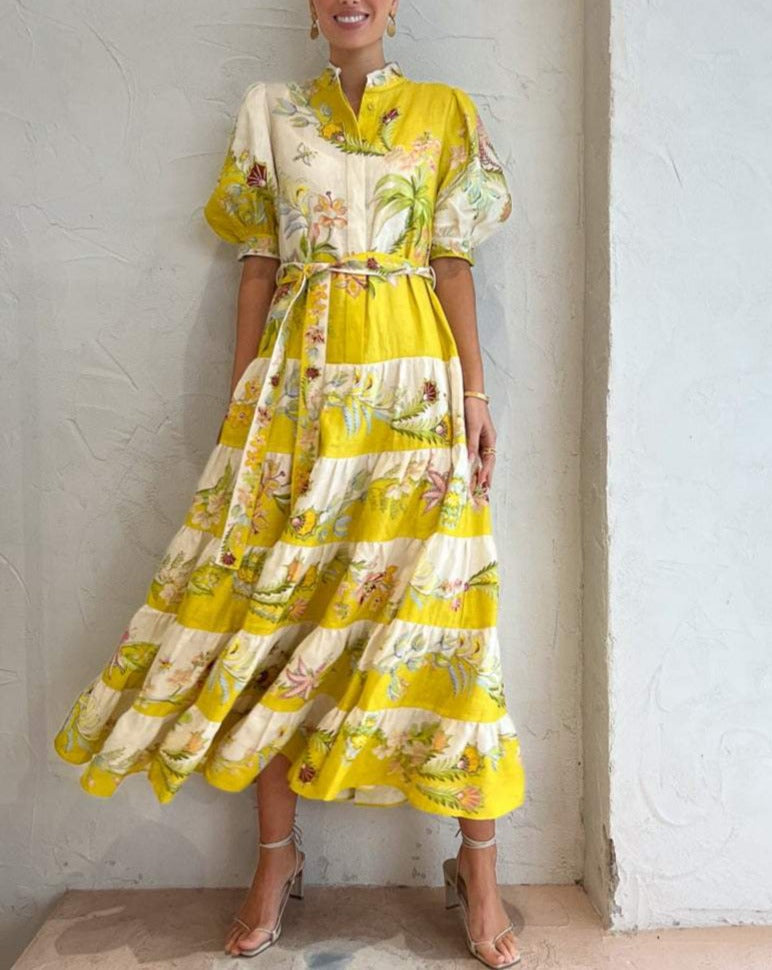 Giovanna – Elegantes Leinenkleid für Frauen mit Blatt- und Libellenmotiven