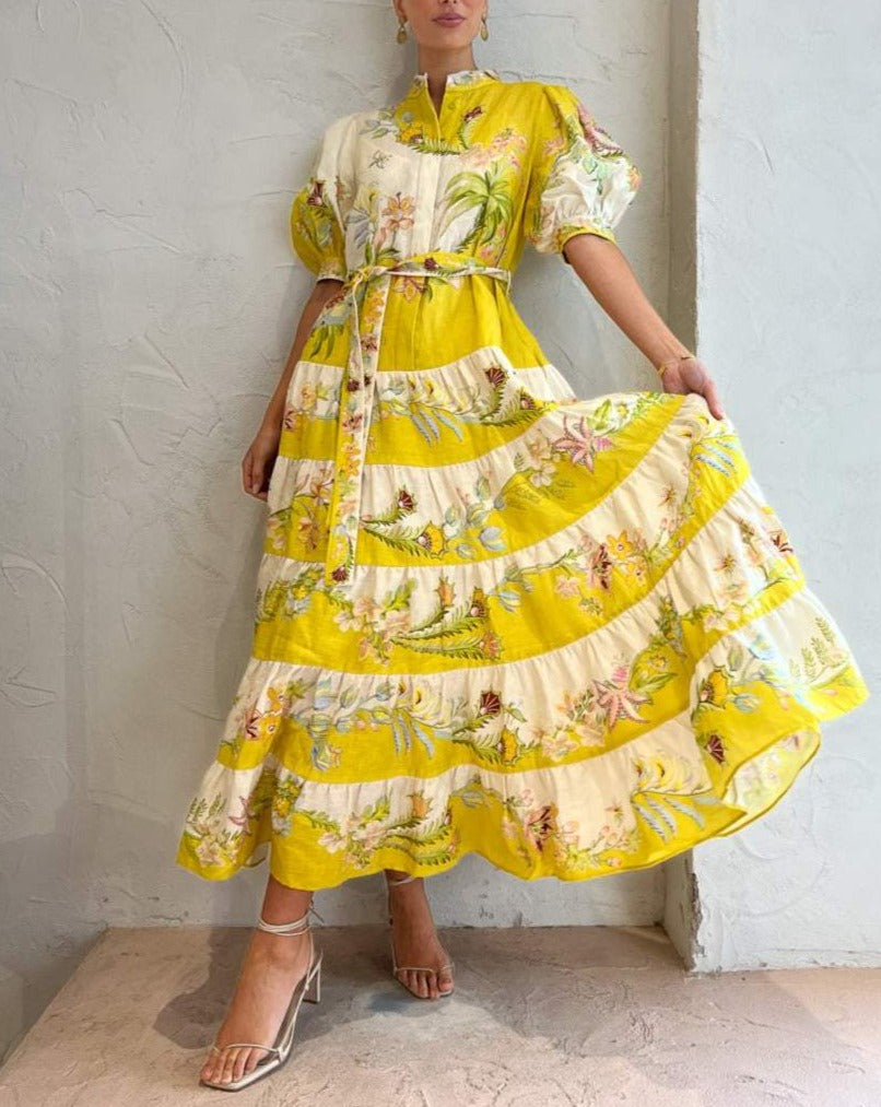 Giovanna – Elegantes Leinenkleid für Frauen mit Blatt- und Libellenmotiven