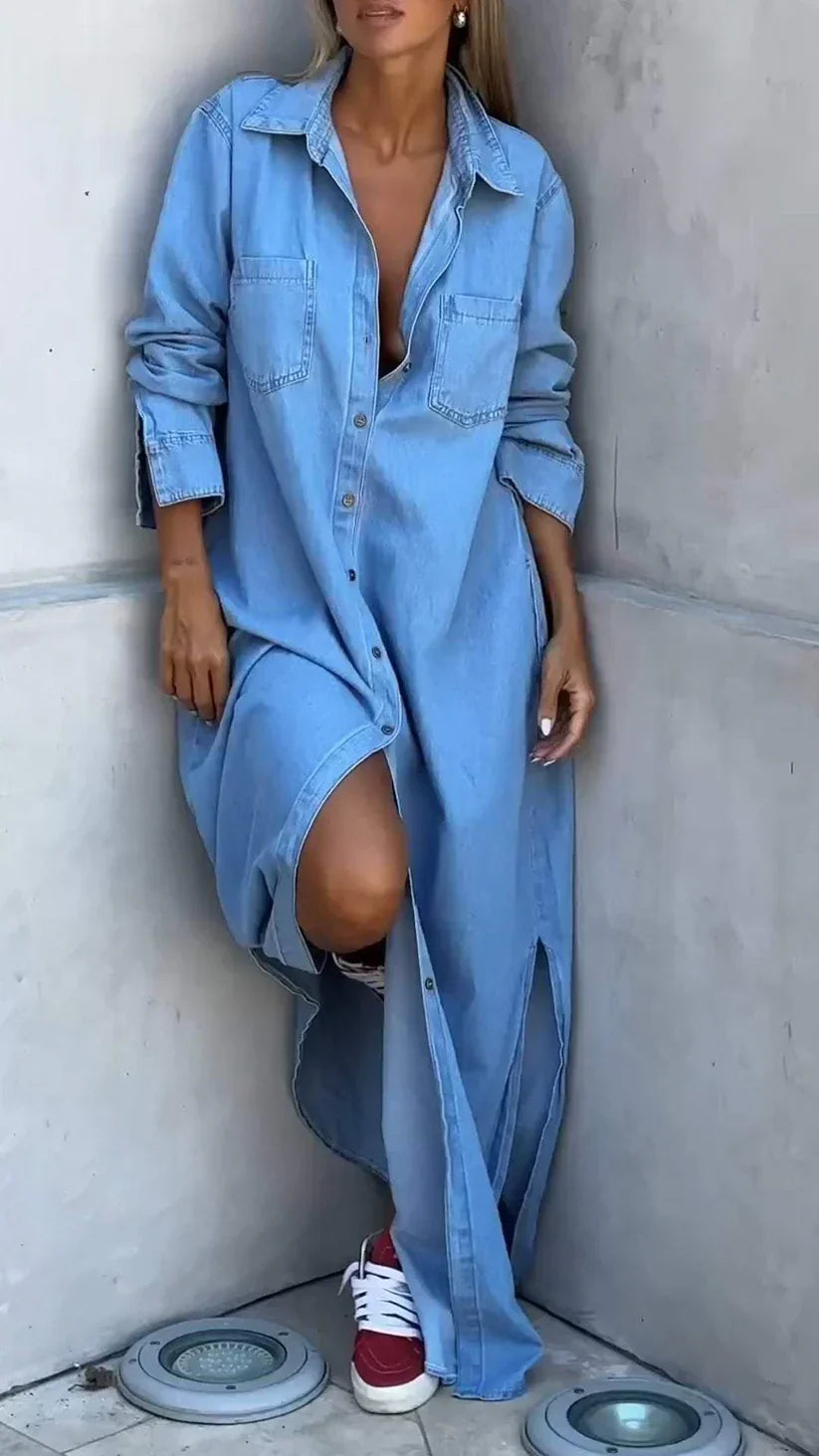 Camilla – Elegant Langärmliges Denimkleid für Damen