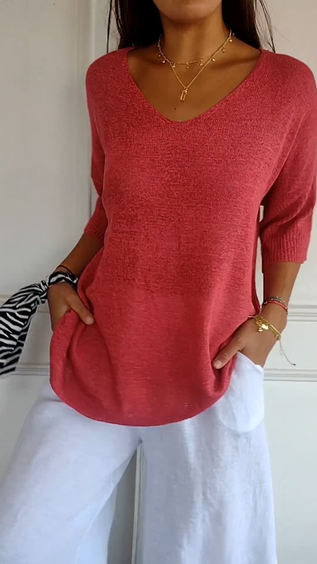 Isabella – Elegantes V-Ausschnitt Strickpullover für Damen