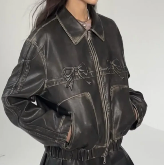 Isabella – Bow Leather Elegance Jacke für Frauen